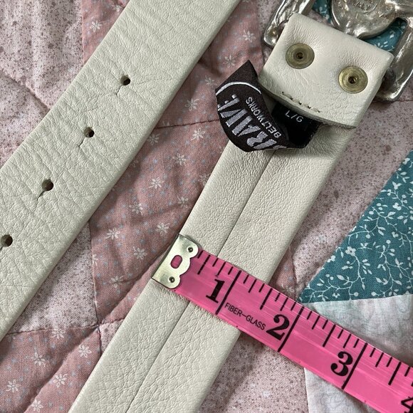 Vtg Brave Beltworks Leather Belt Womens Buckle Made in Italy White Silver 80s - Picture 5 of 10